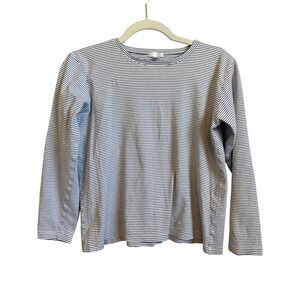 LAKE Long Sleeve Striped Crew Neck T Shirt XS Navy White Cotton